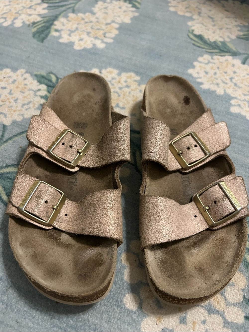 Birkenstock Metallic Rose Gold Double-Buckle Sandals